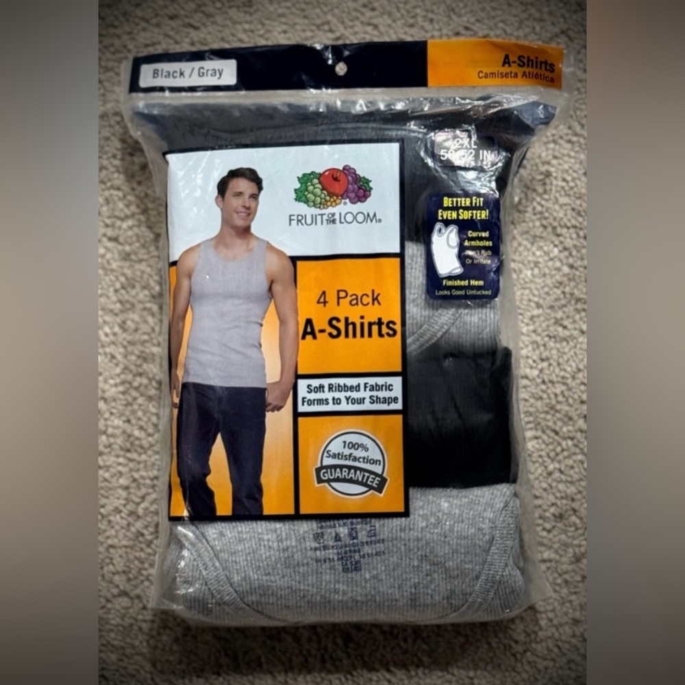 NIP Fruit of the Loom Men's Black and Gray A-Shirts - 4 Pack